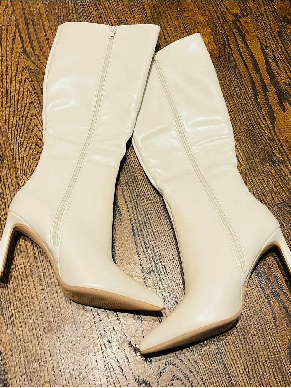 Women's  casual chic Cream Over-the-Knee Pointed Heel Boots size 7